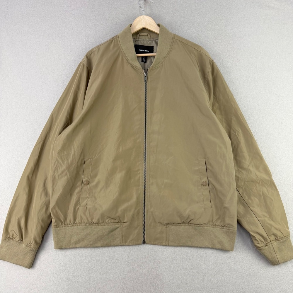 Nordstrom Bomber Jacket Mens XL Khaki Lightweight Full Zip Bi-Swing Harrington